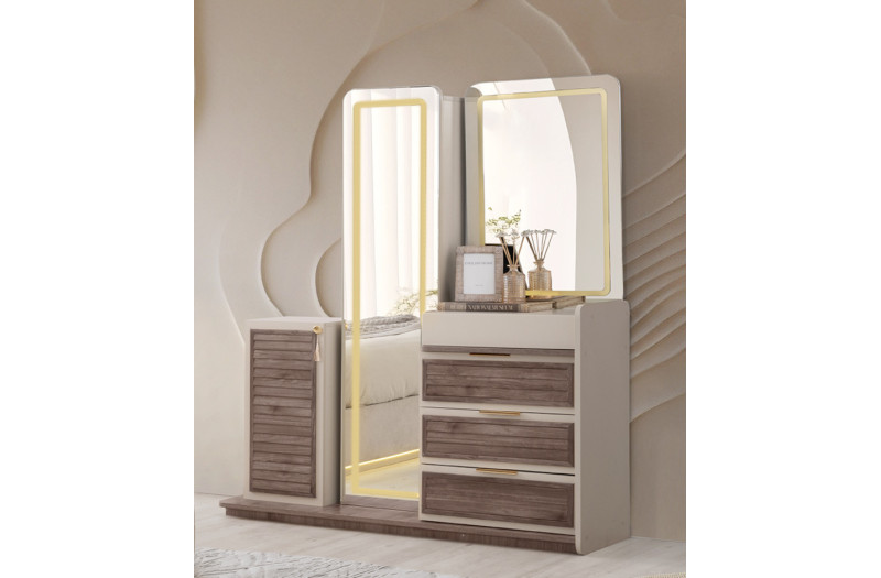 Exclusive-Kommode mit Spiegel-SANDBEIGE/WALNUSS-AYASOFYA