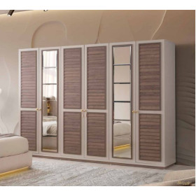 Exclusive-Kleiderschrank mit Türen-SANDBEIGE/WALLNUSS-AYASOFYA