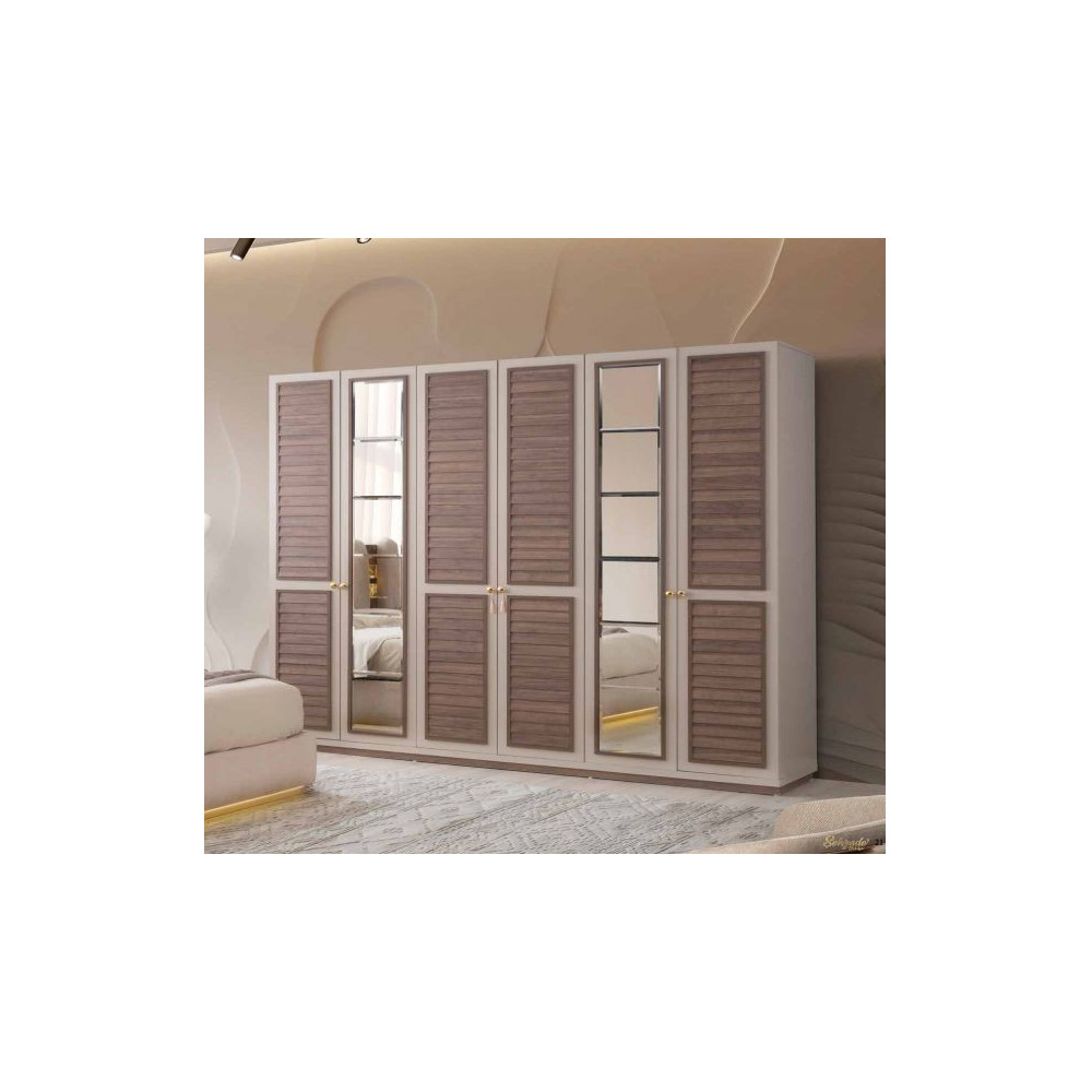 Exclusive-Kleiderschrank mit Türen-SANDBEIGE/WALLNUSS-AYASOFYA